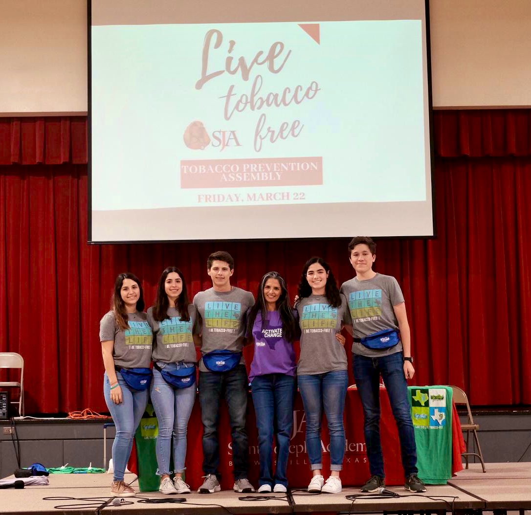 VilmaWolfe's tweet photo. Tobacco Prevention Week at Saint Joseph Academy culminated with an informative campus-wide assembly @TxSayWhat  @KickButtsDay #LiveTobaccoFree https://t.co/gAcDDJixYj