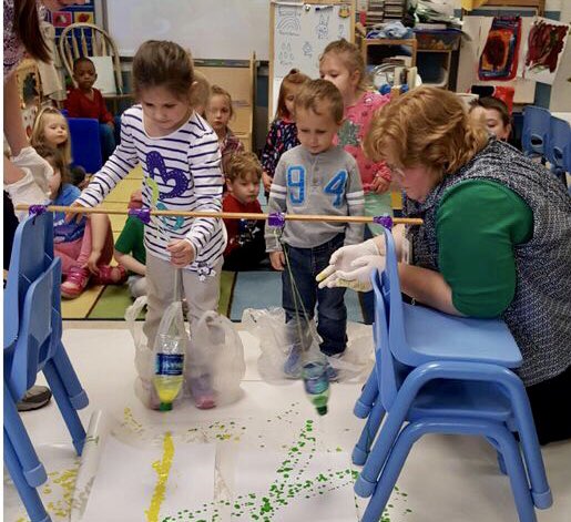 CarlenaSheeran's tweet photo. Is it science? Is it art? 🤔 One thing we know is that it is fun &amp; we are learning! 👍🏽 Emily Wilcoxson’s preschoolers @NorthParkKids learned about potential &amp; kinetic energy while using a pendulum to paint. 🎨 #HCSPreschool #HCSStrongerTogether #STEAM  #MessyLearning https://t.co/GruzG3eiHe