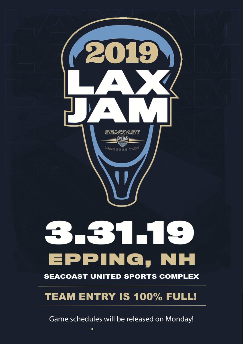 Seacoast United Lacrosse's 1st Annual LAX JAM is FULL! 

Stay tuned for the full game schedule being released tomorrow #WeAreSUSC #BePartOfIt #LAXJAM