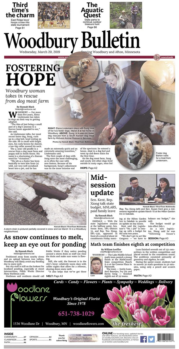 ForumDesignTeam's tweet photo. Woodbury Bulletin front page design by Becca Celmens #news #design #typography #newspaper #pagedesign #printdesign #WoodburyBulletin #Woodbury https://t.co/jjhXMNXJAu