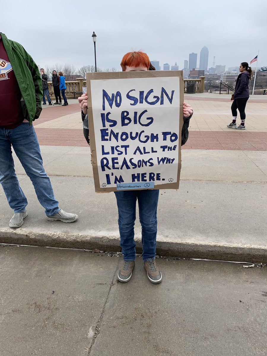 ProgressIowa's tweet photo. "No sign is big enough to list all the reasons why I'm here." #MarchForOurLives #SafeIowa https://t.co/aGZ9fq87uU