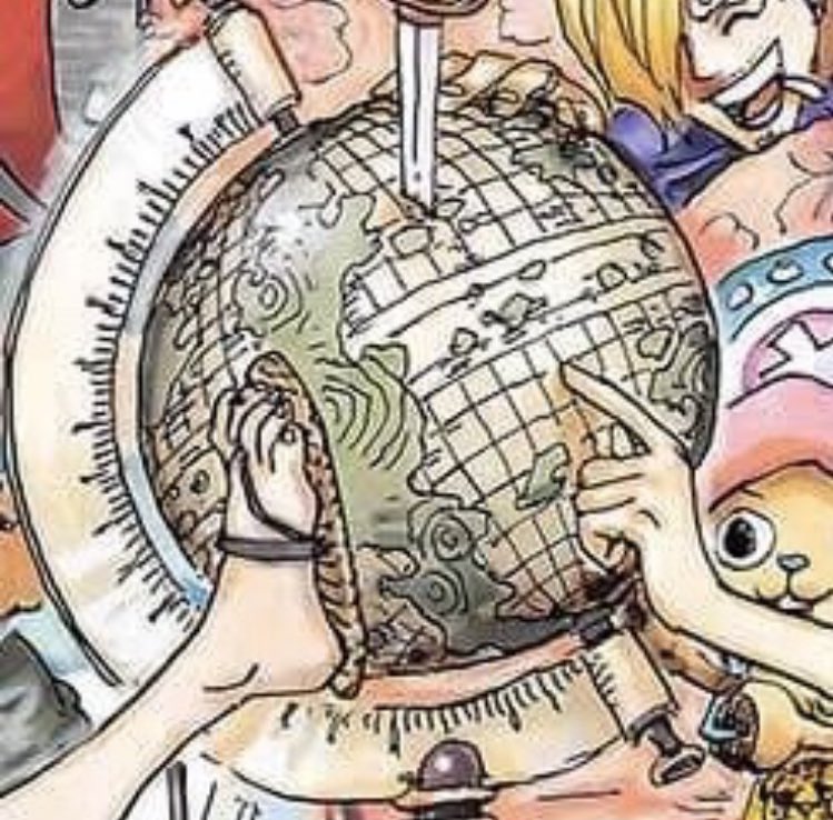 ポーネグリフのarimo 今週の One Piece 扉絵が好き過ぎる 麦わら帽子の不在や閻魔の字以上に 球儀 ですよ 905話扉絵よりも大きい 初期構想から変わらず極の位置はそこでいいんだね ってことで四つの中心視点で整理さー Wj17 Onepiece ナイフは