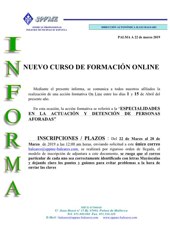 sppmepalma's tweet photo. Nuevo Curso de Formación Online del Sindicato.

Toda la información en este enlace:
https://t.co/04sS0eLk4r https://t.co/XyJYYdwYOU