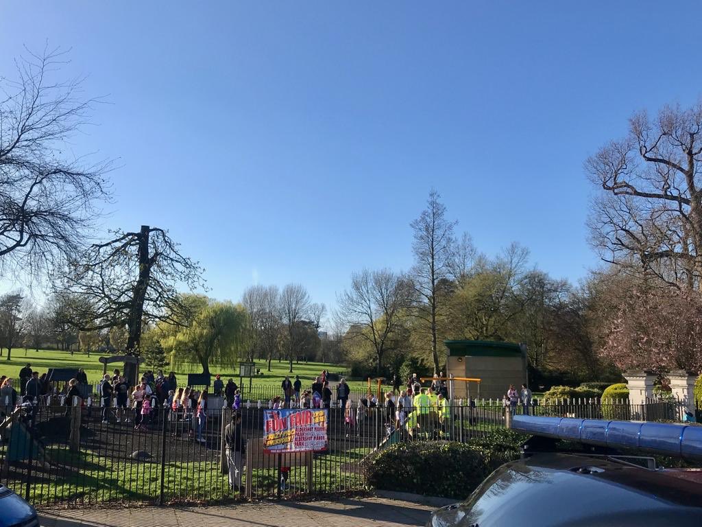Rushmoor02's tweet photo. When you need to know when it’s time to use a bigger swing! @RushmoorCouncil #itstoosmall  GW attending a young person stuck in a baby swing, no injuries to report https://t.co/itro1KahDQ