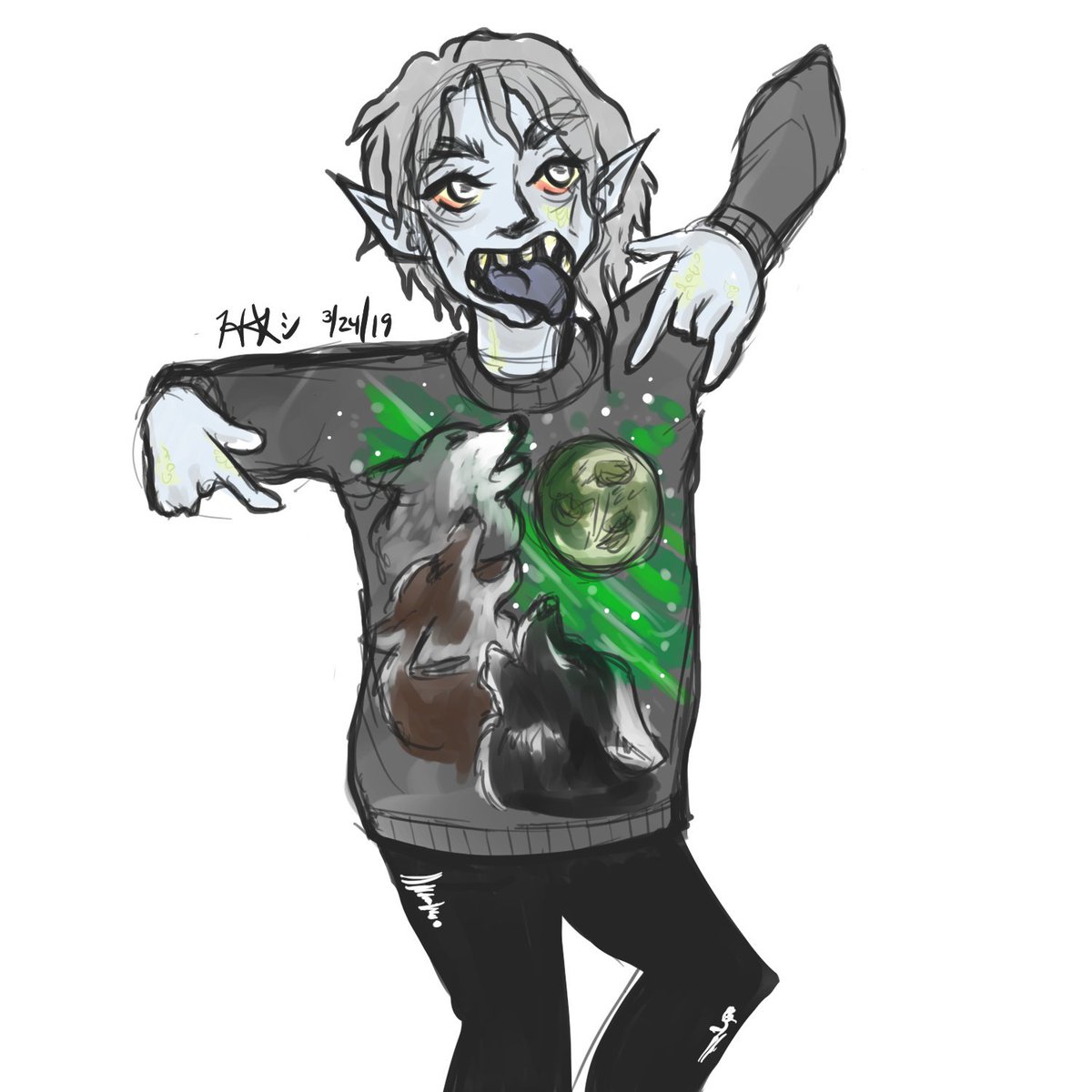 elainee_art's tweet photo. Some quick doodles after a much needed session of Vampires last night with my fave ppl @RainyDayMariah @Taylor_CS @ActuallyCamille @V4p0rD4v3 #ttrpg #3wolfmoon https://t.co/Jp4dLU5llT