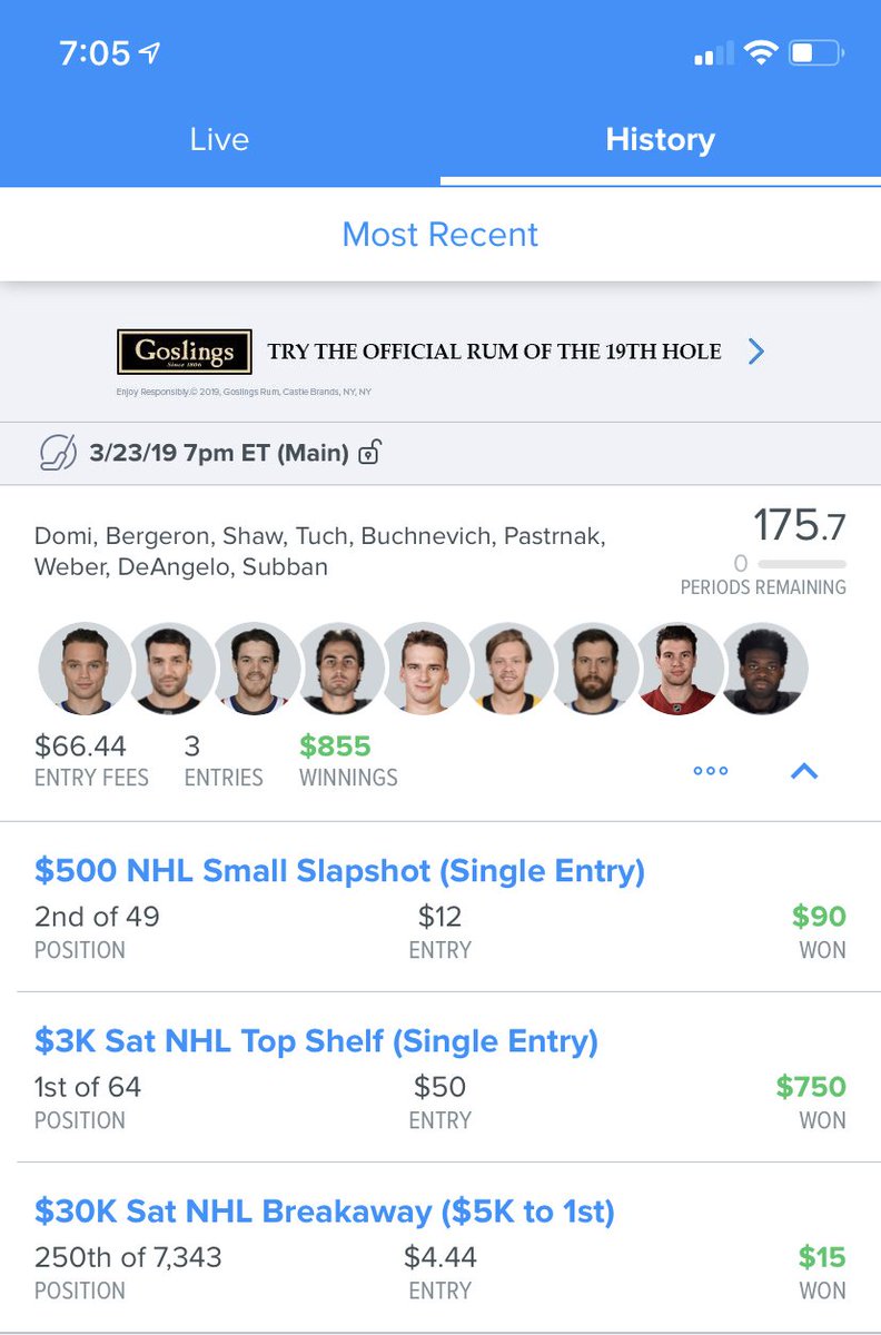 Area51DFS's tweet photo. Our boy TC @tcmcgeeiii dominating some #NHL last night on @FanDuel 🔥🔥 s/o @thedailyaverage for their awesome projections #DFS #area51dfs #TheInvasion https://t.co/G1yLhi8anD