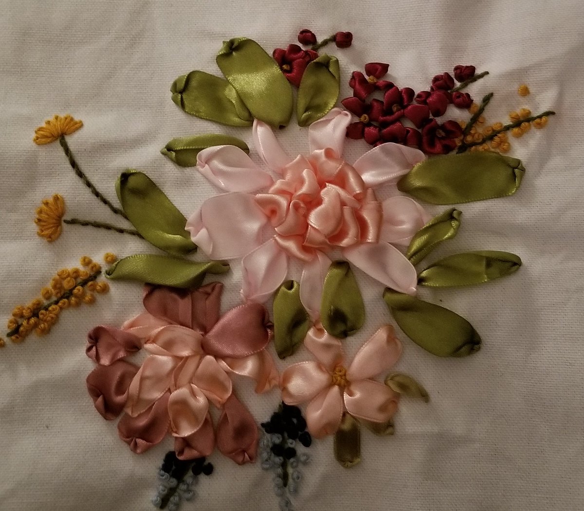 So I have been spending my evenings feeling crafty.  And I created this with ribbons. #crafty #artwork #embroideryart #embroidery #needlework #creating #ribbons #prettystuff