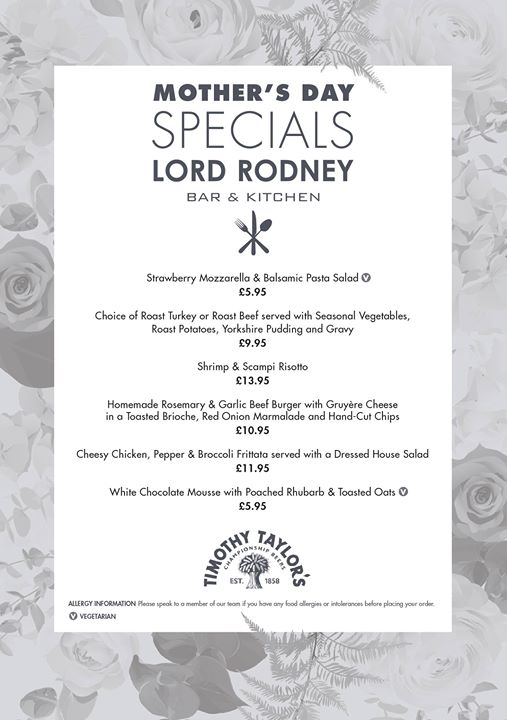 TheLordRodney's tweet photo. There's only ONE WEEK to go until #MothersDay! 💝

Just to remind you that we've created a specials menu just for the day! And there's also a #FREE GLASS OF FIZZ 🍾 for every mum booked in!

Click our blue 'Book Now' button to avoid missing out, or visit https://t.co/VbjaM1oadN https://t.co/rjW8Mt3p7I