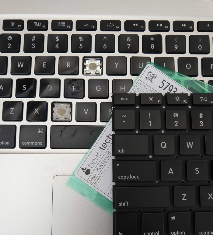 Beetstech's tweet photo. Has your keyboard seen better days? Get that crumb catcher back in shape with a replacement from Beetstech and be the envy of all your friends. ⌨️🔧  #macbook #macbookpro #macbookair #righttorepair https://t.co/I9N62w3Mdt