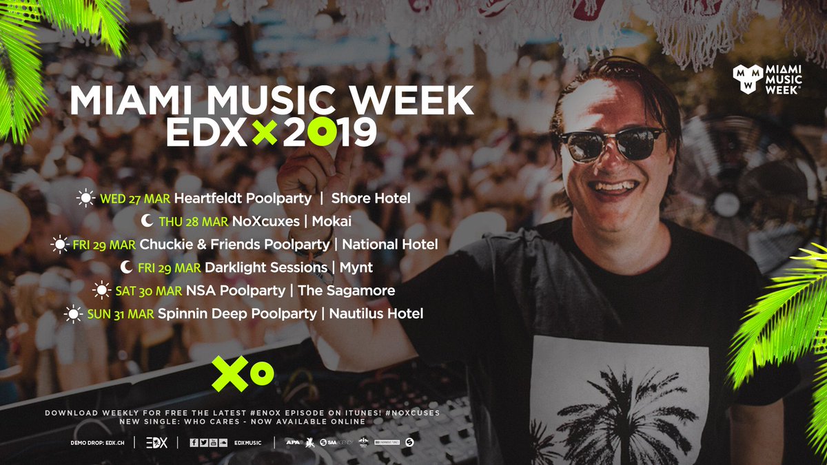 edxMusic's tweet photo. Can't wait for Miami this year with lot's of great friends! @SamFeldtMusic @feddelegrand @SpinninDeep @BURAKYETER @hugel @TomStaar @Shaun_Frank @djchuckie #NoXcuses #MMW #UltraWeek https://t.co/ntOpvzq84G