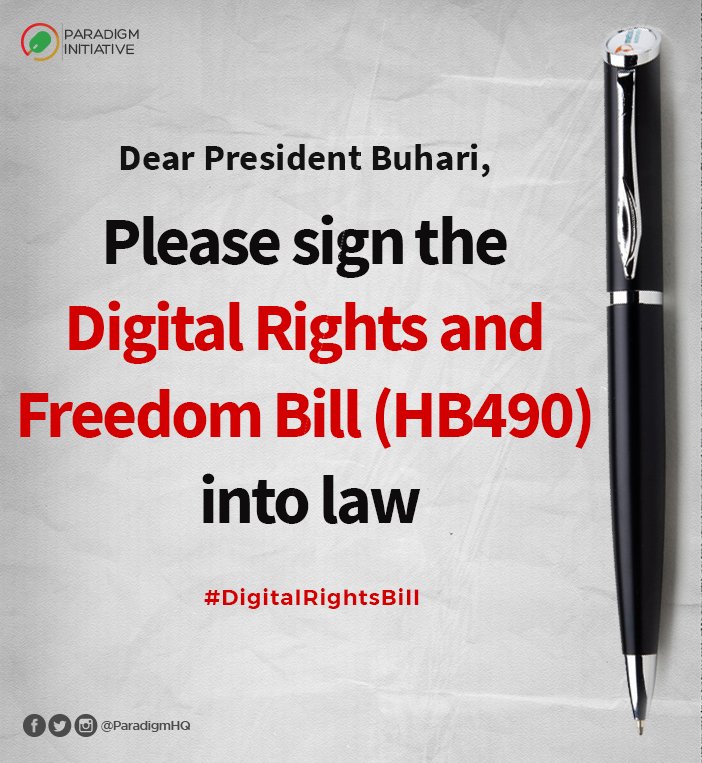 elijahuwas's tweet photo. After almost three years of legislative process, the Digital Rights and Freedom Bill has now been transmitted to President @MBuhari. We are calling on the President to sign the Bill into law, to protect human rights online and help energize digital innovation. #SignHB490 #HB490 https://t.co/gVi15Jyu2F