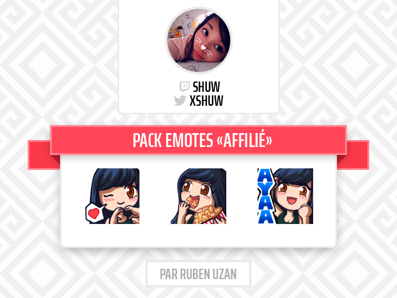 Uzan_Ruben's tweet photo. Aujourd'hui, réalisation des emotes pour la chaîne de @xShuw. Je vous invite à la découvrir sur Twitch sans plus tarder https://t.co/Sm09iV4ynX ! 
Pour ceux qui veulent passer commande n’hésitez pas à me mp. https://t.co/Kodmo2UTpA