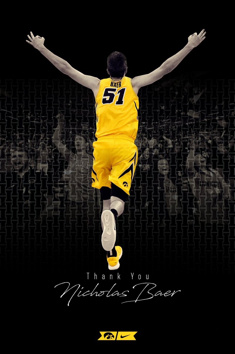 IowaHoops's tweet photo. Playing for the Hawkeyes on the biggest stage was a dream come true for Nicholas Baer. His work ethic, passion, character, and enthusiasm was infectious. 

Thank you for five memorable years of being a Hawkeye!

#Hawkeyes https://t.co/XGkaTESaOi