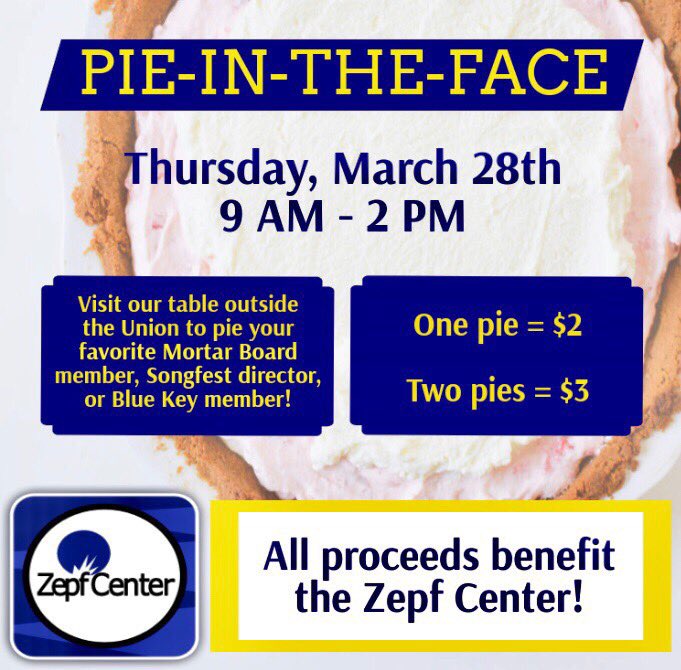 UToledoBlueKey's tweet photo. Thursday 9AM-2PM! I know the flyer says your “favorite” member, but we will take a pie in the pace even if it’s out of spite 😉 https://t.co/hw1WwNIHPs