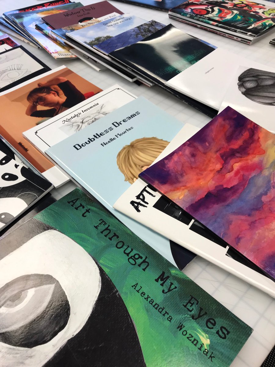 vacsxu's tweet photo. Check out these student made books containing there artwork! The VAC is officially open come join us from 3-9 PM
#art #sxuart #artsxu #graphicdesign #magazine #book #lulu #artinbook https://t.co/O8PwxyGu5z
