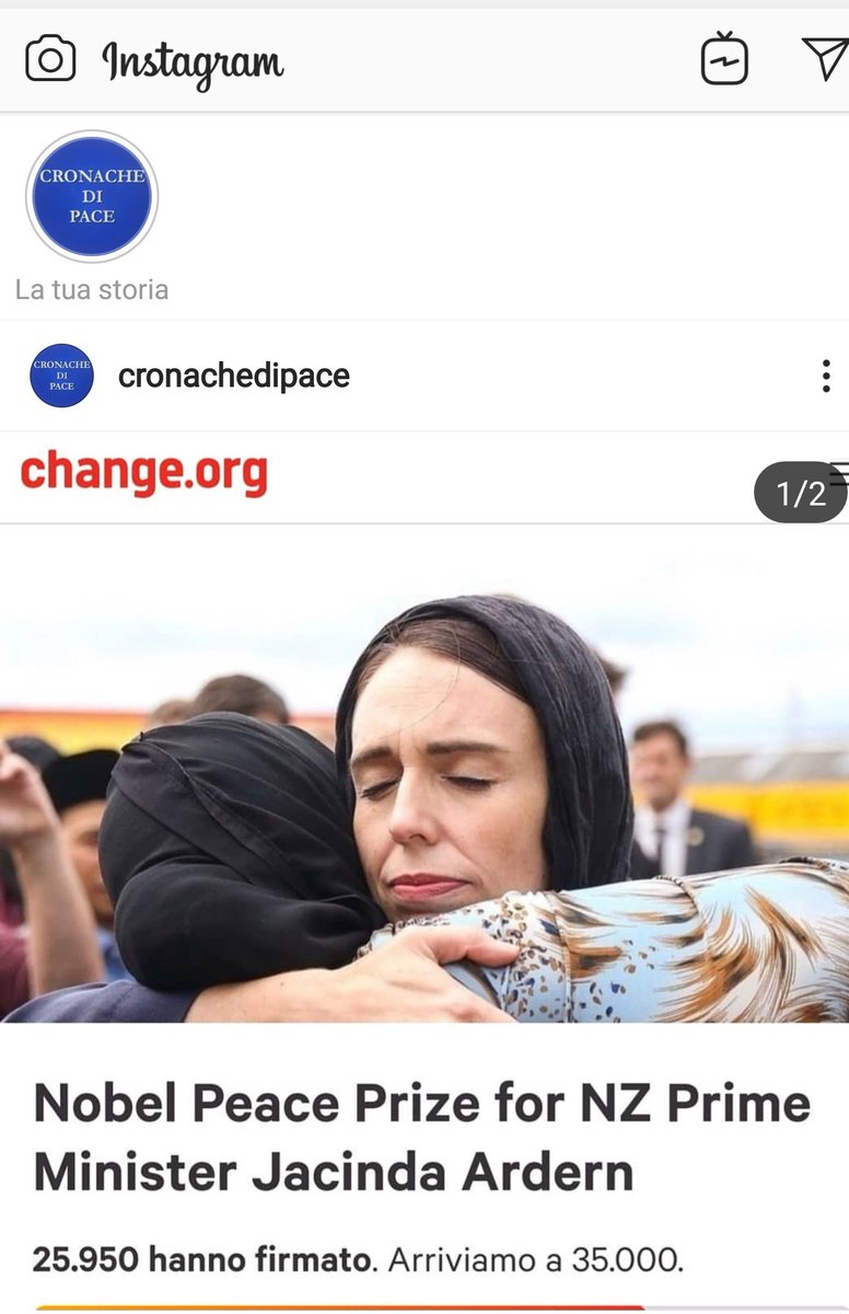 giovabov's tweet photo. La premier neozelandese, @jacindaardern e la petizione @changedotorg per il #Nobelperlapace @NobelPeaceOslo. Leggi su #Cronachedipace, solo su Instagram https://t.co/GltKe5m5jV