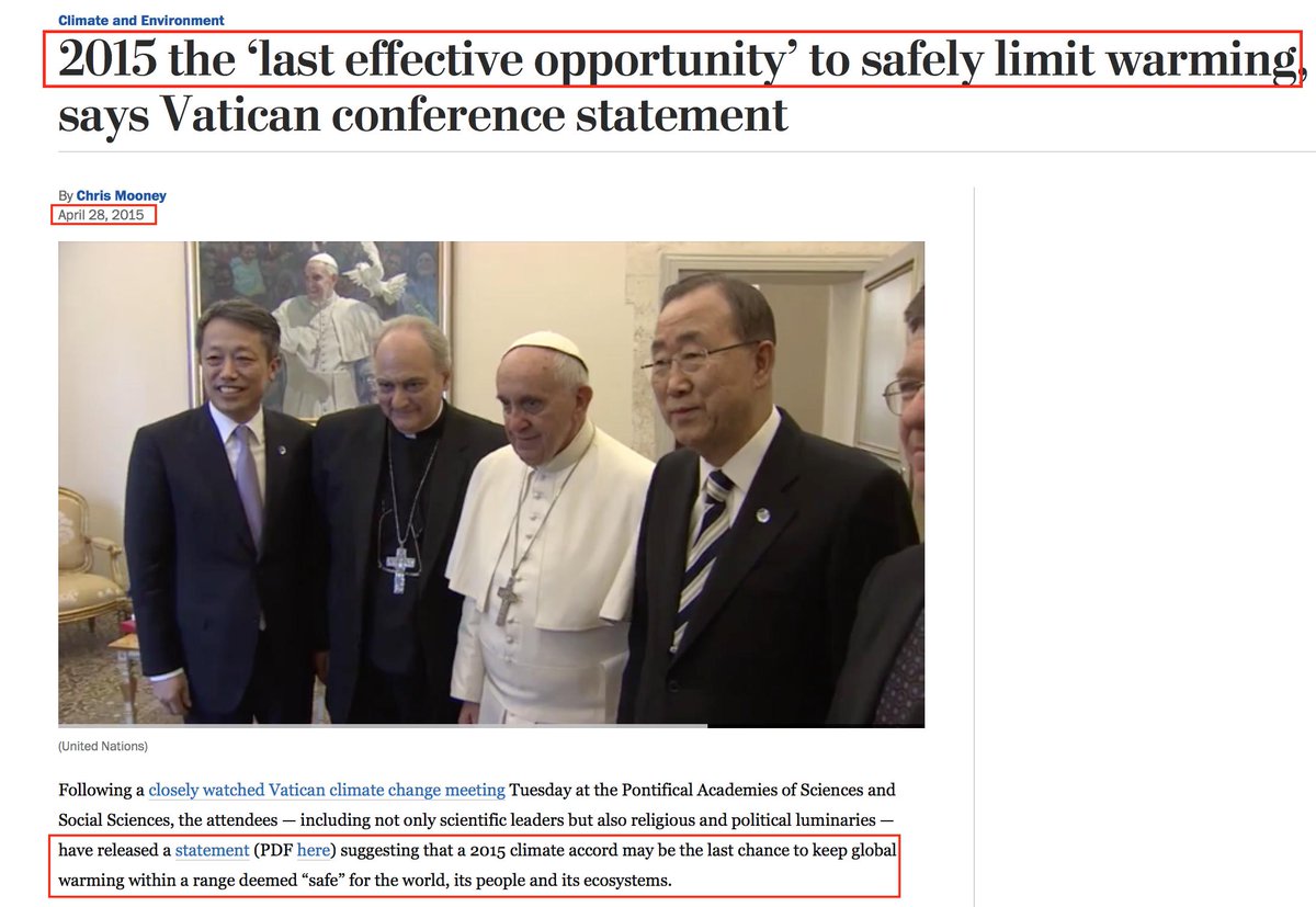86. According to the Vatican 2015 was our last chance to avert catastrophe. https://www.washingtonpost.com/news/energy-environment/wp/2015/04/28/2015-may-be-the-last-effective-opportunity-to-safely-limit-warming-says-vatican-conference-statement/?noredirect=on&utm_term=.340815ce5c25