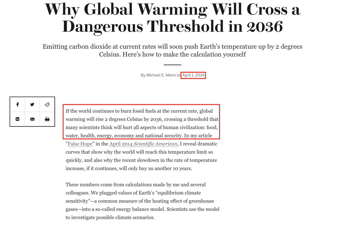 84.In 2014 climate science & the media also told us that the tipping point was the year 2036.  https://www.scientificamerican.com/article/mann-why-global-warming-will-cross-a-dangerous-threshold-in-2036/