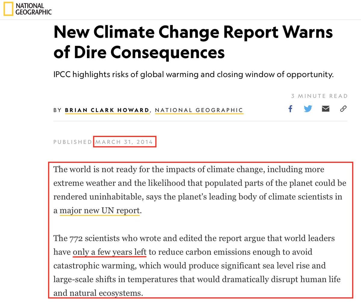 85. In the fall of 2014 we were told we have only a few years left to avoid catastrophic warming. http://news.nationalgeographic.com/news/2014/03/140331-ipcc-report-global-warming-climate-change-science/