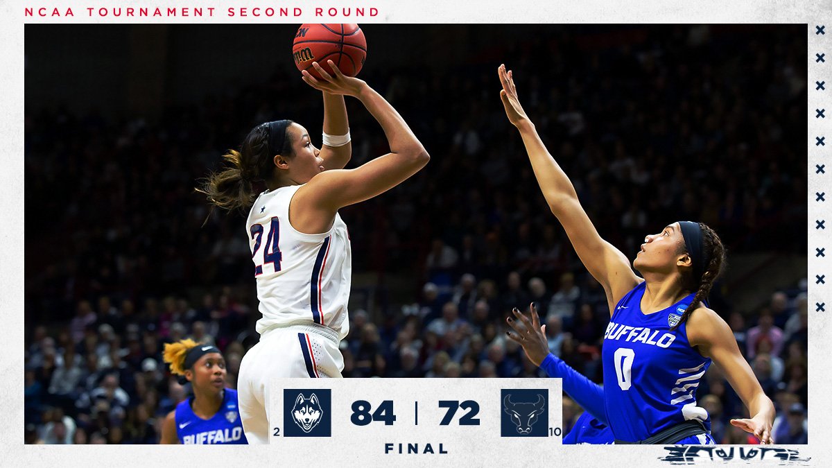 Huskies advance to the Sweet 16! Queen Phee leads with 27 points, 16 rebounds and eight assists. #BleedBlue