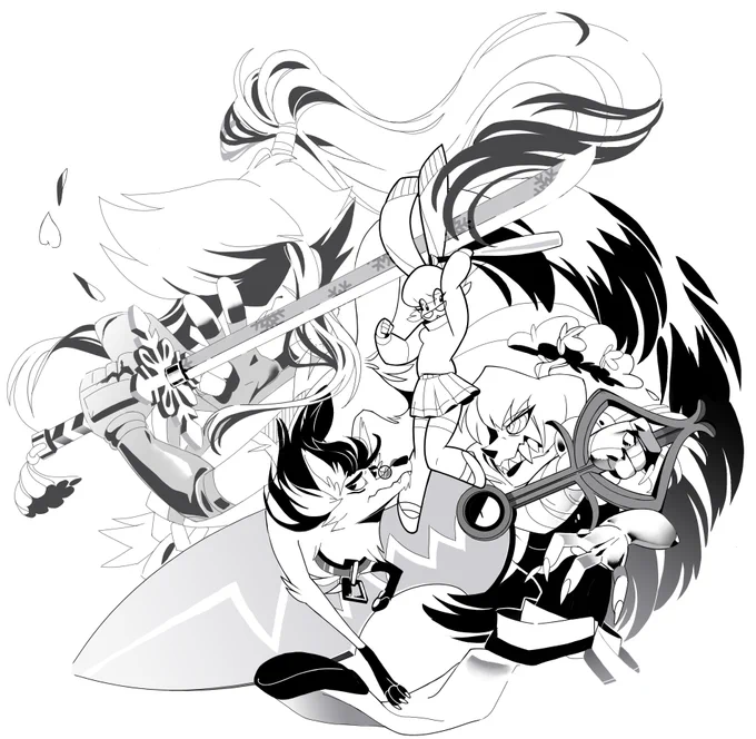 I wanted to do a composition featuring the Mystery girls and their dog. Hilariously, @Heilos introduced me to Avril Lavigne's song "I Fell in Love with the Devil" and it inadvertently became inspiration for this piece. Good songk!!! #mysteryskulls #msa okay! back to work now! 