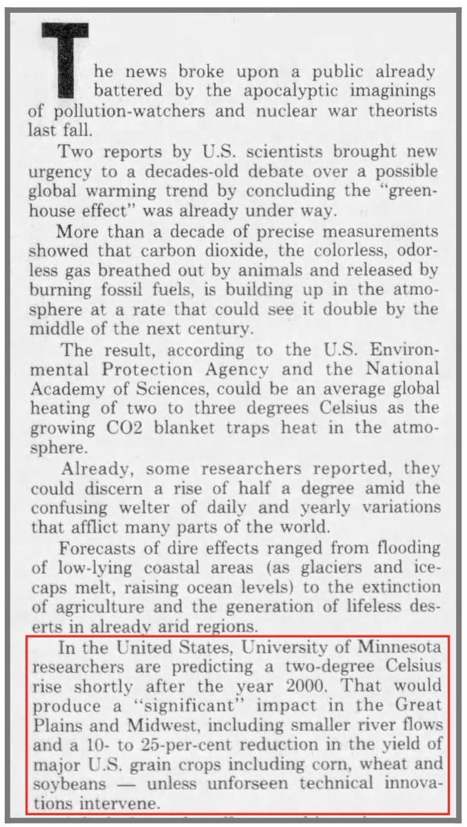 29. 1984 - Climate Scientists and the Media warned the public of a 2 degree temperature rise shortly after the year 2000.