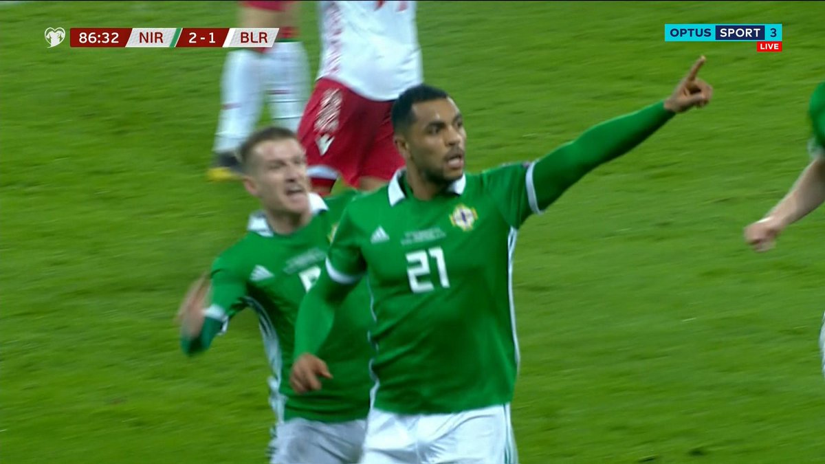 StanSportFC's tweet photo. 87' GOAL NORTHERN IRELAND
Josh Magennis tucks home from close range to give Northern Ireland a late lead over Belarus!
Northern Ireland 2-1 Belarus
#NIRBLR #EURO2020 #OptusSport https://t.co/HqzditSzkj