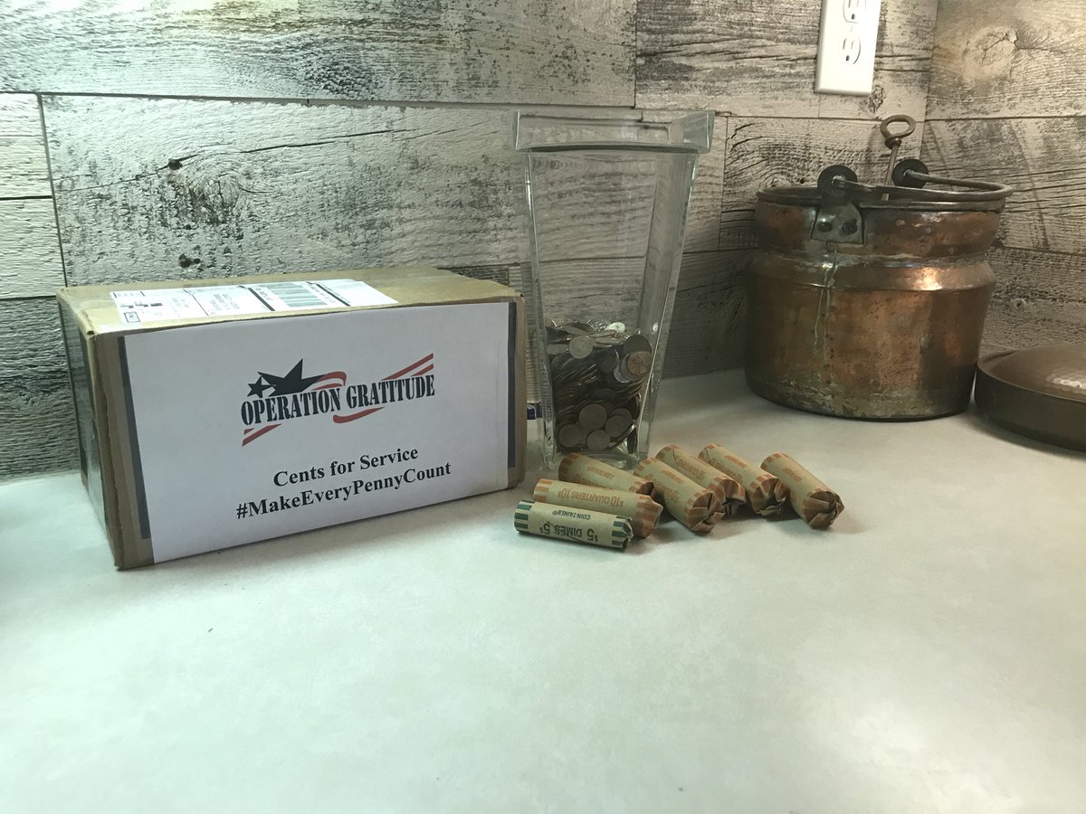 KevinSchmiegel's tweet photo. Our family started an @OpGratitude #CentsForService program today. We turned the house upside down and collected more than $75 in loose change - enough to ship 5 Care Packages to deployed troops! Imagine if 10,000 families did the same! Learn more at https://t.co/f4aBWjJ8mL https://t.co/nh5SAvnoSD