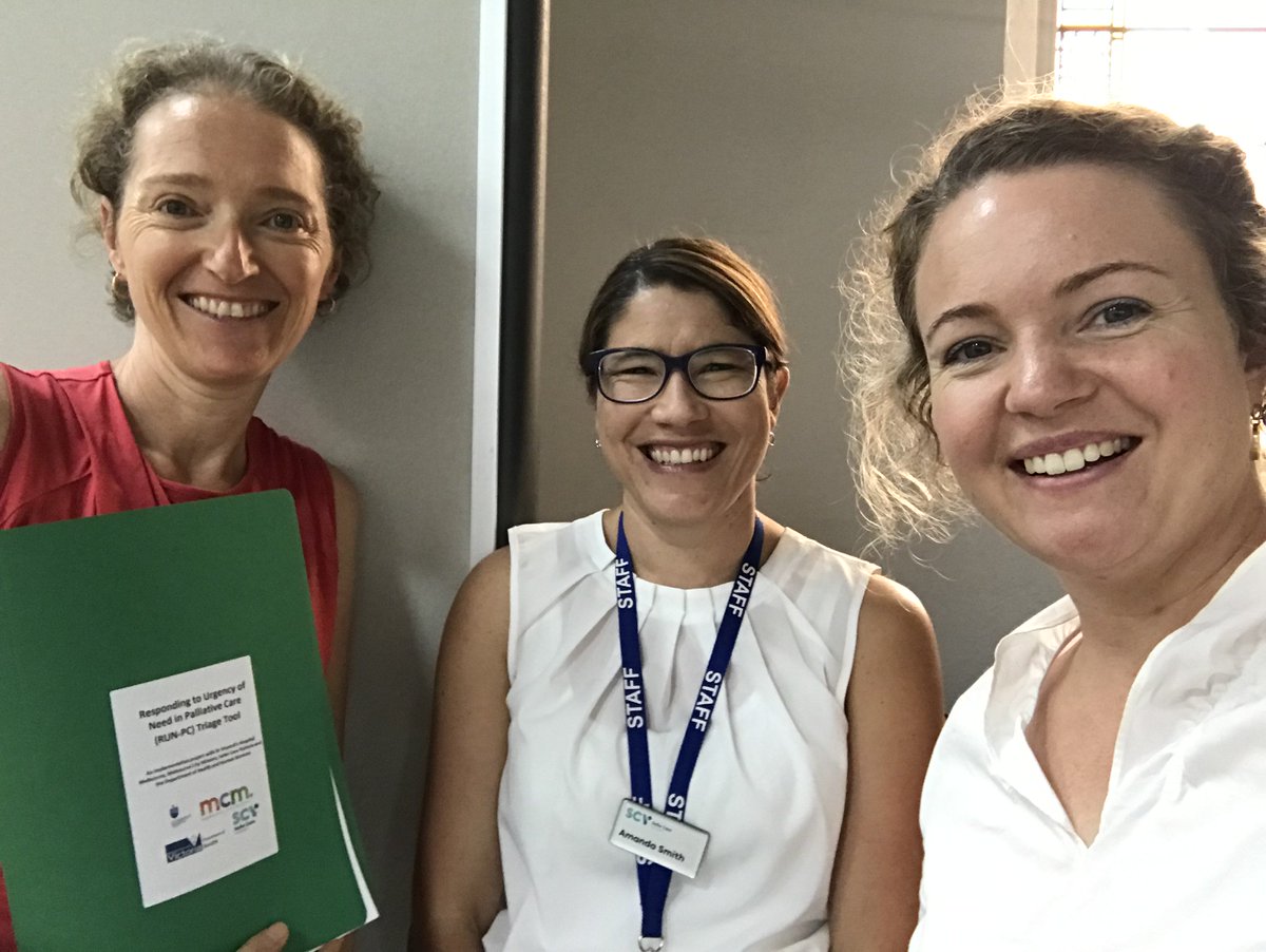 palmed_nexus's tweet photo. Frances Nolan, @amandajsmith33 & @DrBethRussell launching the #RUNPC #triage tool at @MelbCityMission last Wednesday! @VCCC_PalMed working together with @SaferCareVic, @VicGovDHHS and @MelbCityMission to improve transparency & equity of access to #palliativecare! #pallANZ #hpm https://t.co/TfEiGzfj9l