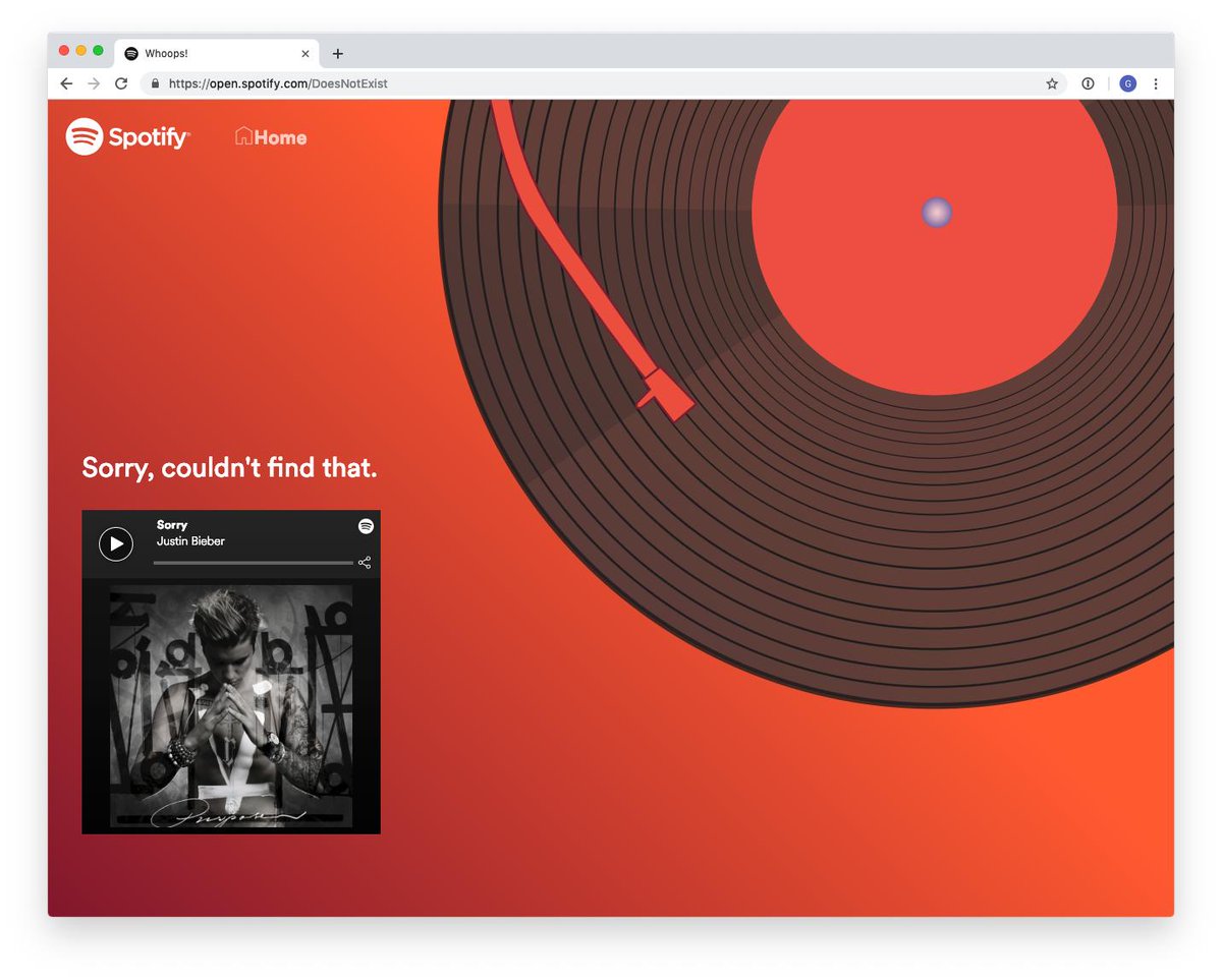 gui11aume's tweet image. I love the 404 from Spotify with &quot;Sorry&quot; from Justin Bieber. #productdesign