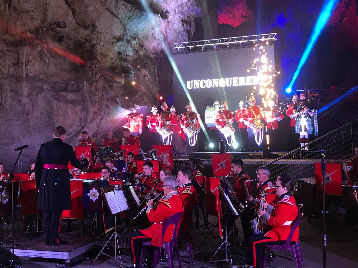Convent_Gib's tweet photo. Congratulations to the Royal Gibraltar Regiment Band, accompanied by the Band of the Irish Guards and Wynne Evans, for their truly worldclass Unconquered Concert in St Michael’s Cave to mark the Regiment’s 80th Anniversary. A fitting tribute of musical excellence. https://t.co/McAAjETLy8