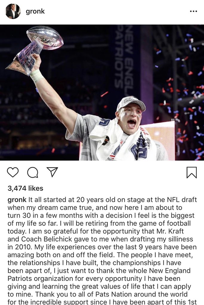 stoolpresidente's tweet photo. Sucks but thanks for great career and greatest tight end of all time.  Going out a champion.  Can’t argue with that.    @RobGronkowski  #Gronk. https://t.co/uGQ5MBryrU
