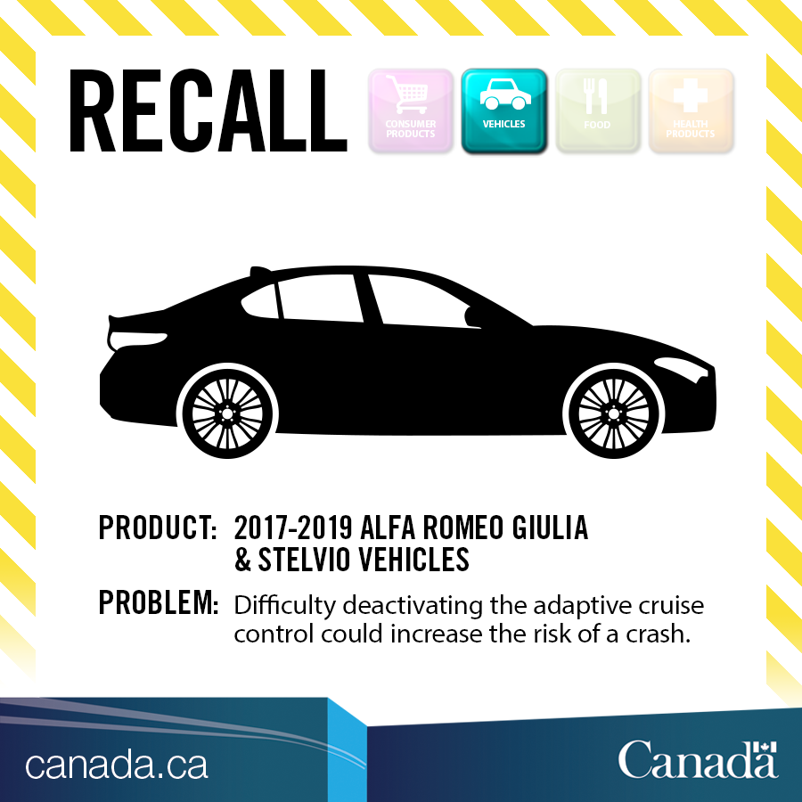 Transport_gc's tweet photo. #Recall: Alfa Romeo Giulia &amp; Stelvio #vehicles. Under specific driving conditions, the driver may not be able to cancel the adaptive cruise control setting. https://t.co/XRzaKvMrSo https://t.co/mqfMLC4Khj