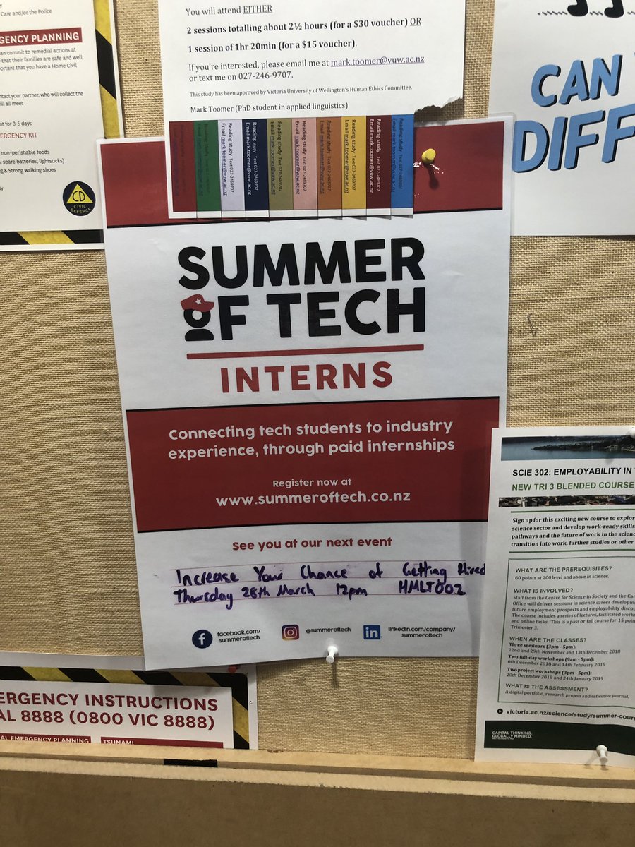 At Vic Uni talking to 1st year Comp / Engineering students about <a href="/summeroftech/">Summer of Tech</a> . Saw this flyer on the wall advertising my Career talk on Thursday. Opportunity to learn how to reverse engineer your career . Get the Job you want !