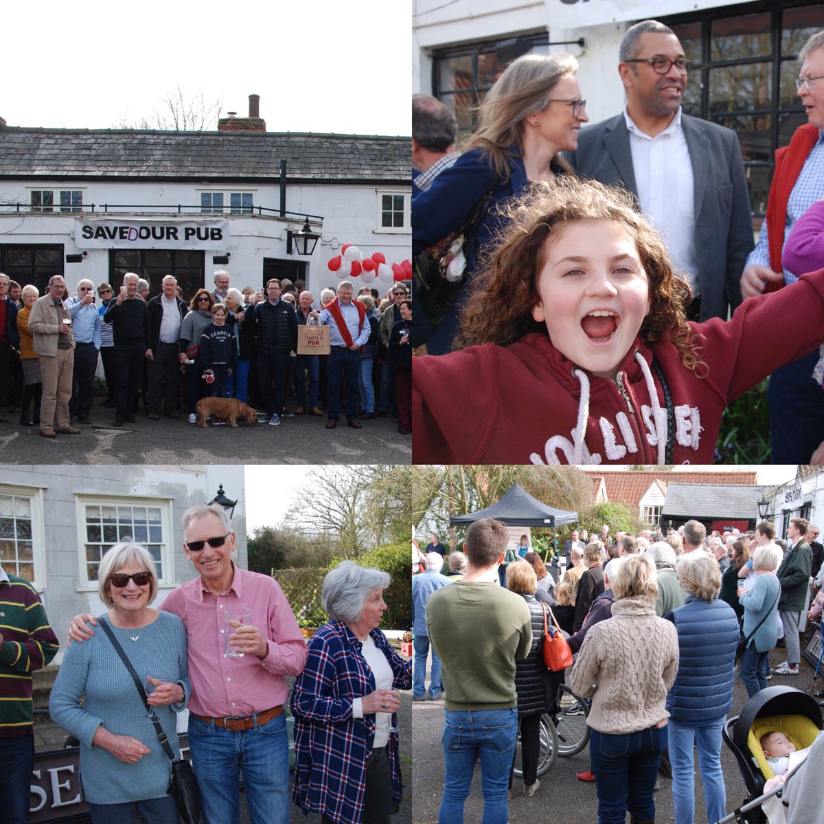 Helionspub's tweet photo. First opportunity on Saturday for our community and supporters to gather at our newly owned pub. Thanks all for the massive turnout and energy, including a surprise visit from our very busy local mp @JamesCleverly @plunkettfoundation @KitschHen @haverhill @swreporter24 @wscBeer https://t.co/xmg4XP1te8