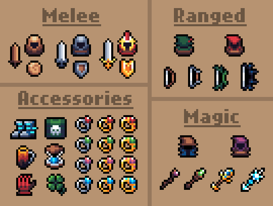 _phops's tweet image. Some of the equipment you might find in Archvale&apos;s upcoming demo! #archvale #pixelart #gamedev
