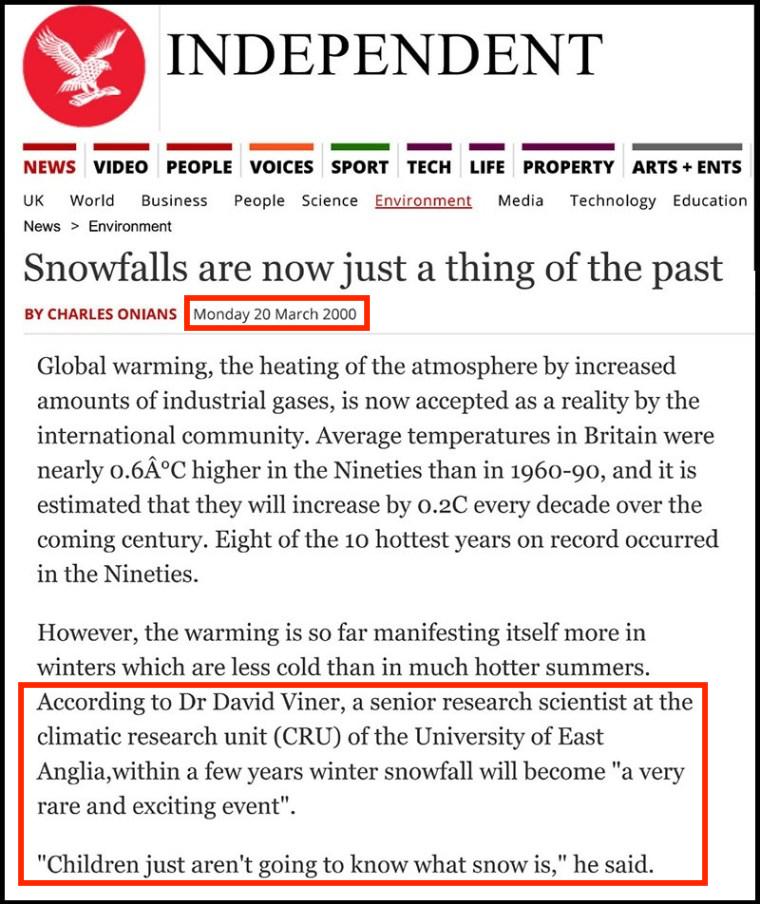41. 2000 - The media claimed within a few years winter snowfall will be a thing of the past due to global warming.