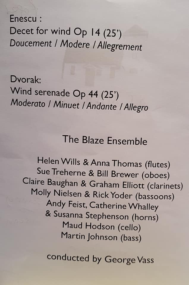 13 wind and strings musicians (and their conductor George Wass) constituting The Blaze Ensemble performed works by Enuscu and Dvorak for us this sunny afternoon. Too many names to list - but see our programme photo here. st-marys-perivale.org.uk