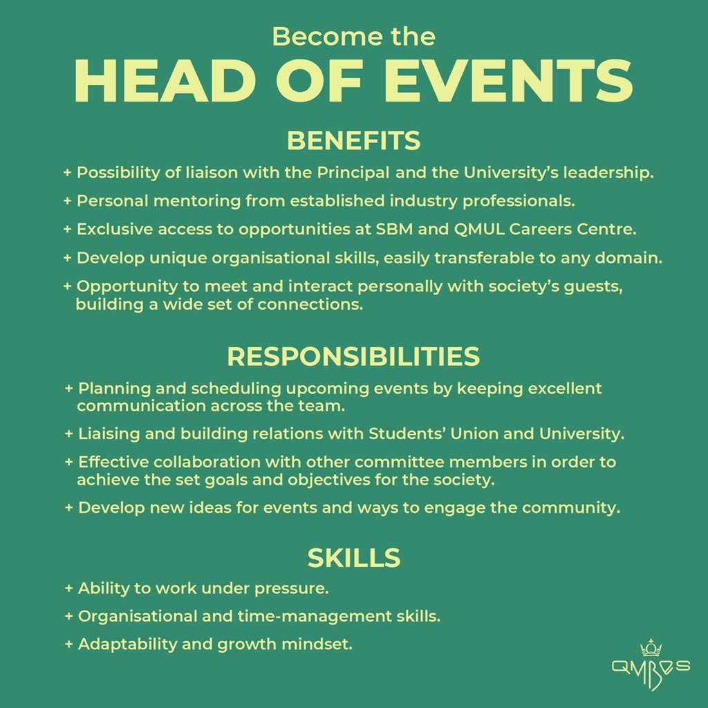 qmbes's tweet photo. ❗️Less than 2 hours left to submit your application for Head of Partnerships, Head of Events and Head of Marketing committee positions! Apply here: https://t.co/hpbLMs6pI3 ❗️Closes at 23:55pm today! https://t.co/0ZJbpA8zPJ
