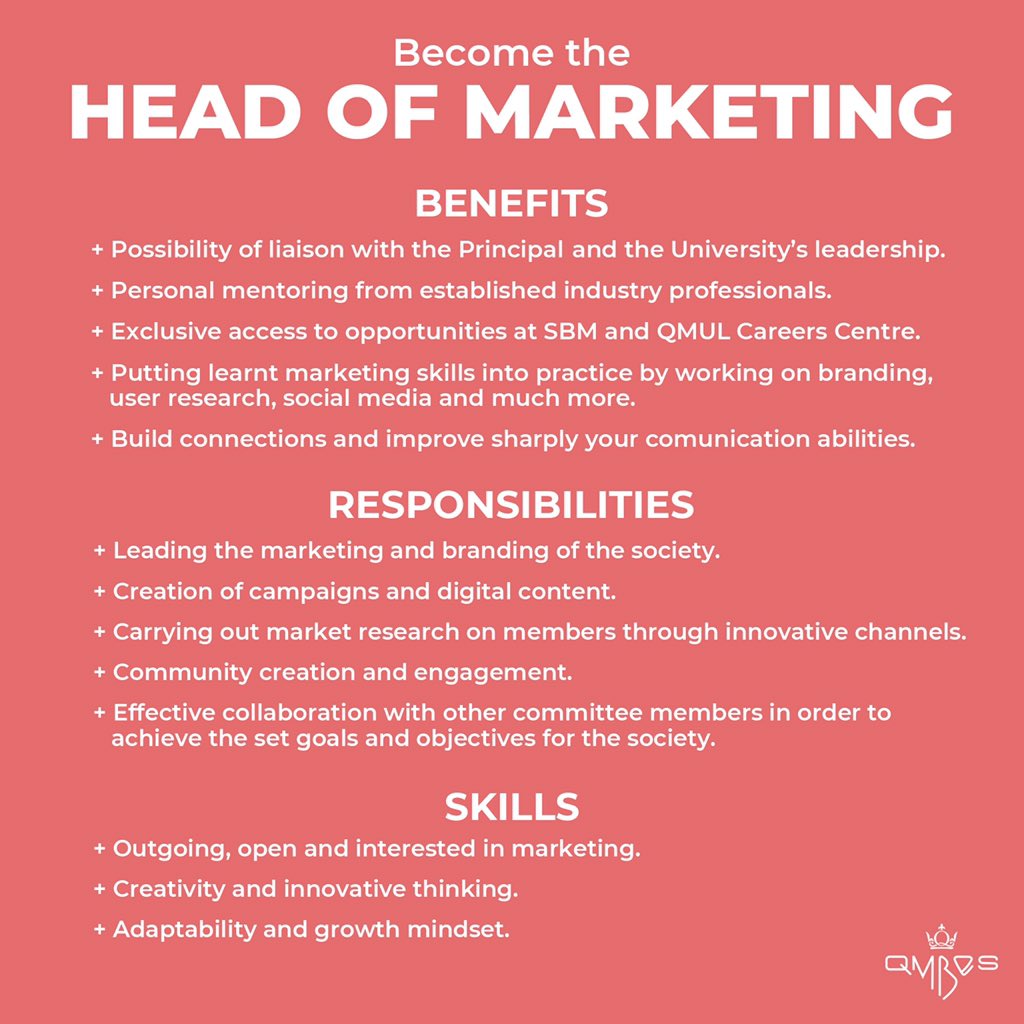 qmbes's tweet photo. ❗️Less than 2 hours left to submit your application for Head of Partnerships, Head of Events and Head of Marketing committee positions! Apply here: https://t.co/hpbLMs6pI3 ❗️Closes at 23:55pm today! https://t.co/0ZJbpA8zPJ