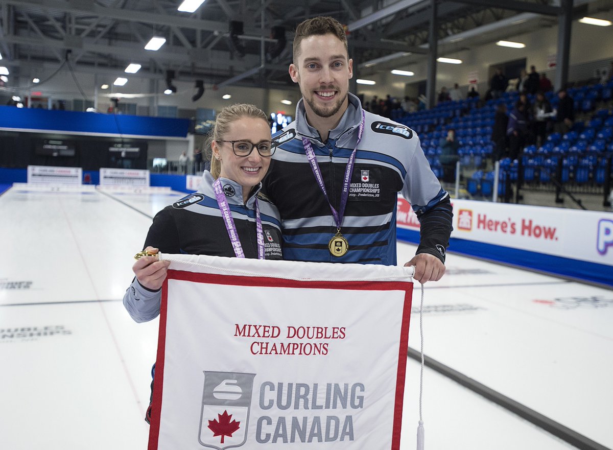 TSNCurling's tweet photo. MIXED DOUBLES CHAMPS #CMDCC2019 

@jpete93 and @bpgallant captured the Canadian mixed doubles #curling championship in Fredericton.

The duo also won in 2016 and will represent 🇨🇦at the world mixed doubles championships in Norway from April 20-27.  

MORE: https://t.co/PWruEp9sTC https://t.co/18qPggaAo2