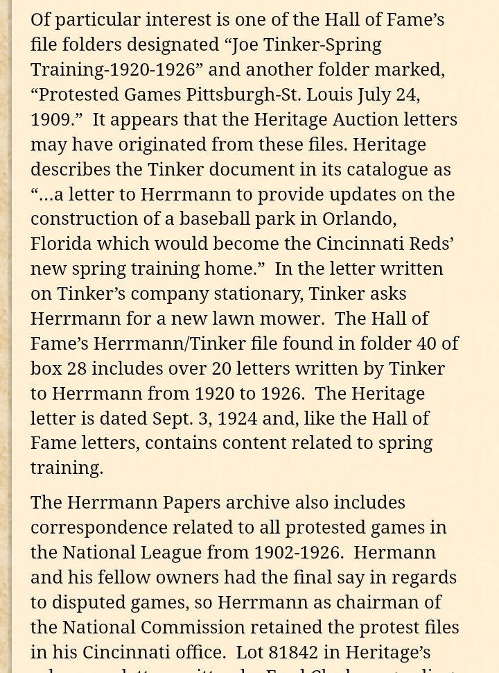 haulsofshame's tweet photo. #JoeTinker letter stolen from file 40 box 28 of @baseballhall #HerrmannPapers is still being sold @reaonline auction https://t.co/9j5u1dofH1