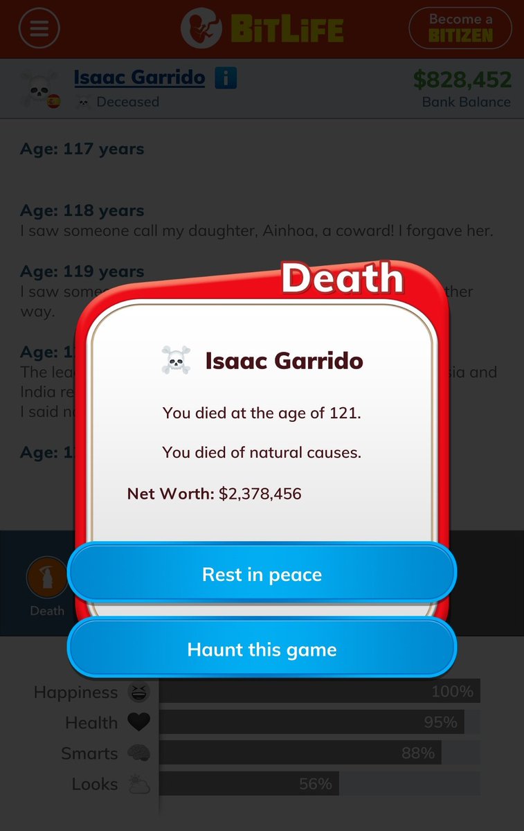EdiTzFN's tweet photo. @BitLifeApp I got to 121! https://t.co/VNPW6nyxhu