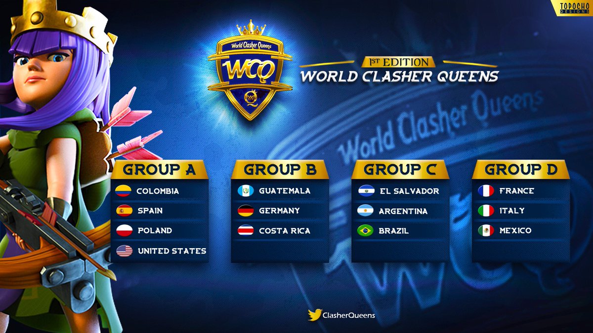 Les presentamos los grupos de la 1ra edición de 👑World Clasher Queens👑

Buena suerte, reinas 👸

We present the groups of the 1st edition of 👑World Clasher Queens👑

Good luck, queens 👸