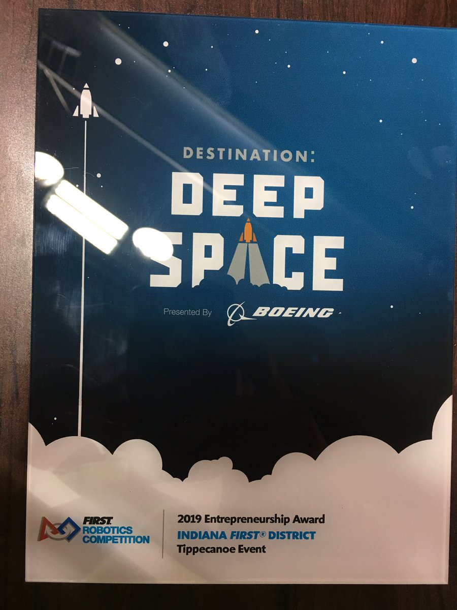 Great day for GalacTech at the Tippecanoe District Event. First time Alliance captains in the #7 seed and an entrepreneurship award! Thank you to our alliance partners <a href="/robodevil1018/">𝗥𝗼𝗯𝗼𝗗𝗲𝘃𝗶𝗹𝘀 𝗙𝗥𝗖 𝟭𝟬𝟭𝟴</a> <a href="/FRC5010/">Tiger Dynasty</a> it was great to space out with you! #OMGRobots #DESTINATIONDEEPSPACE #IndianaFIRST