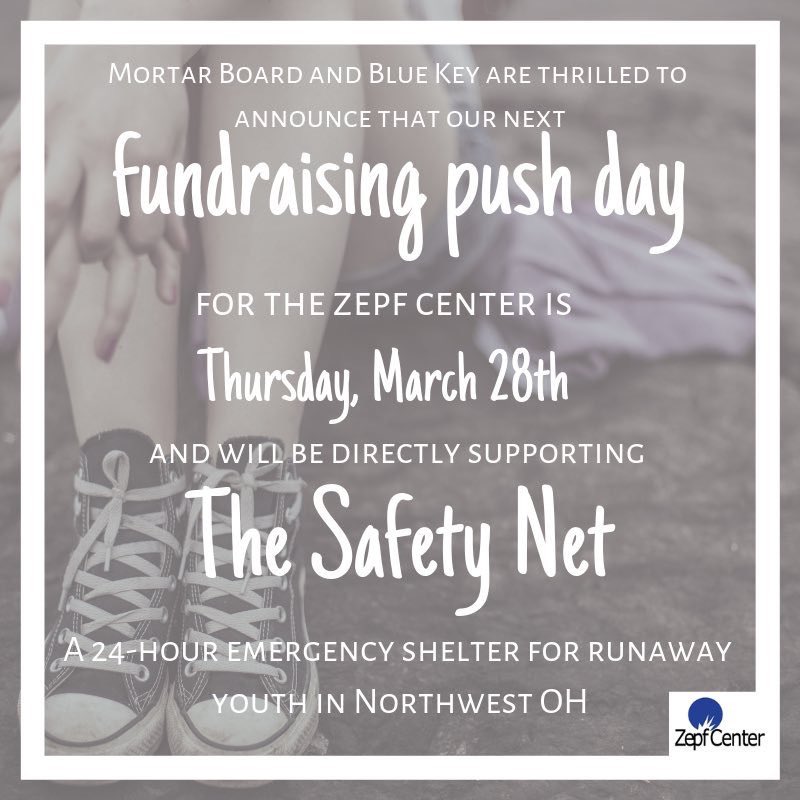 UToledoBlueKey's tweet photo. The next fundraising push day is this Thursday, March 28th and will be directly supporting The Safety Net - a center at the Ashland facility that provides services for homeless and runaway youth #RocketToRecovery 🚀 https://t.co/LcEKfGfpWG