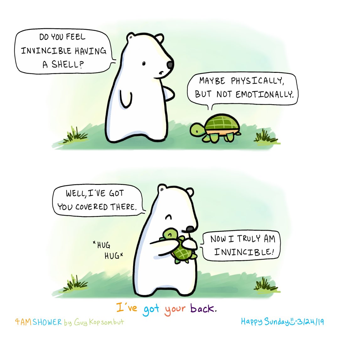 With you, I feel unstoppable. Today's smile goal: give someone a hug. 🐢🐻  Support me making these comics at https://t.co/xoU612ZiFo :) #happy #cute  #art #sketch #sketchaday #illustrations #doodle #aww #friends #funny #memes  #, image size:1080x1080