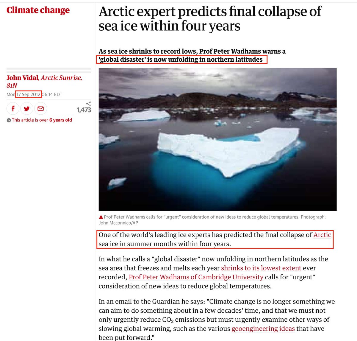 62. Then, in 2012 climate science gave us 4 more years before the sea ice would be gone in the summer. https://www.theguardian.com/environment/2012/sep/17/arctic-collapse-sea-ice