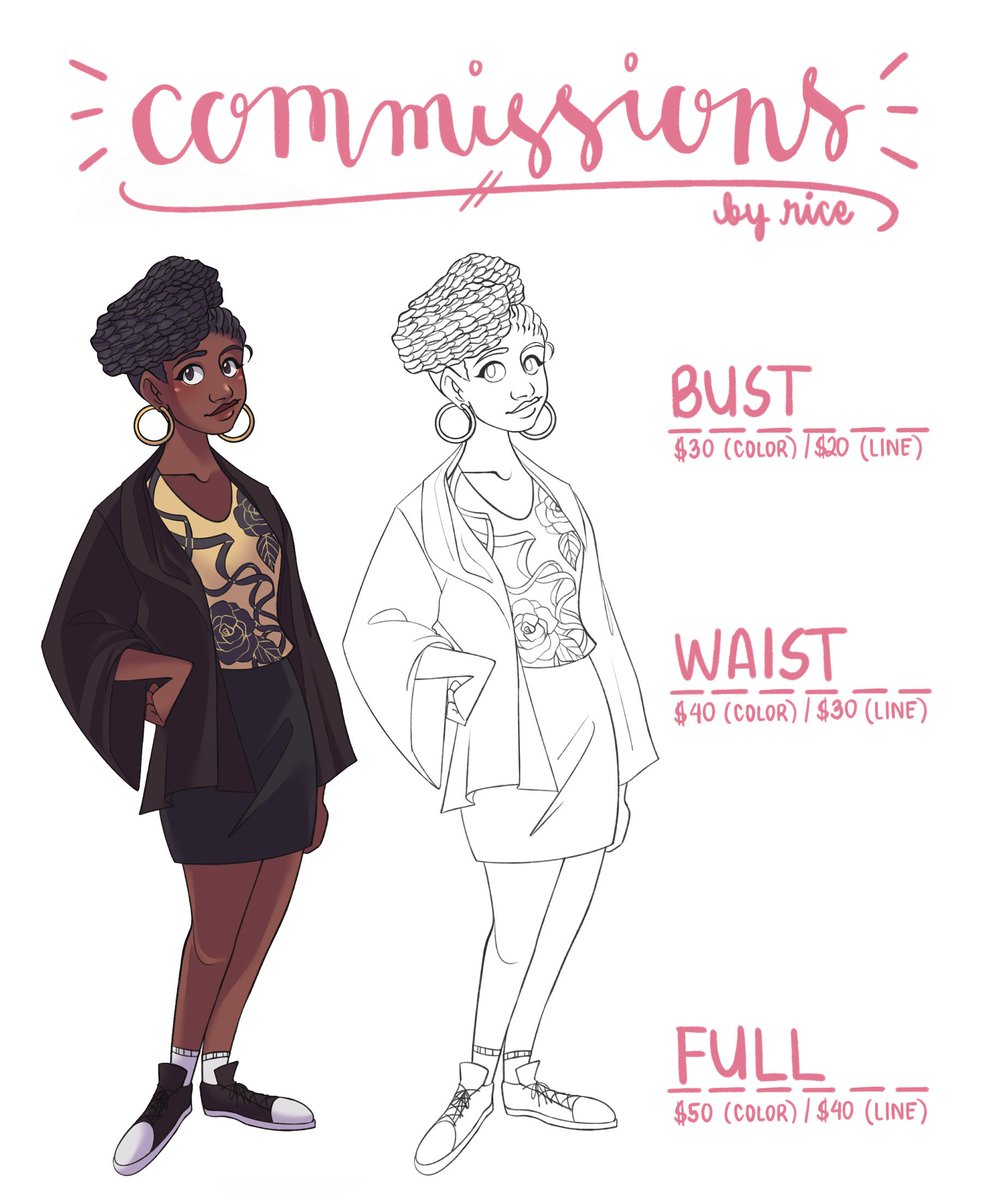 [RTs ?] hello! i'm taking commissions to help pay for some art school expenses. 5 slots, dm me if interested! you can check out @raizzart for more examples. thank you!!! 