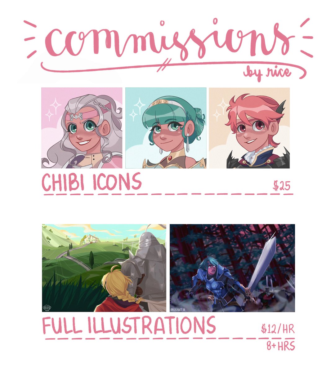 [RTs ?] hello! i'm taking commissions to help pay for some art school expenses. 5 slots, dm me if interested! you can check out @raizzart for more examples. thank you!!! 
